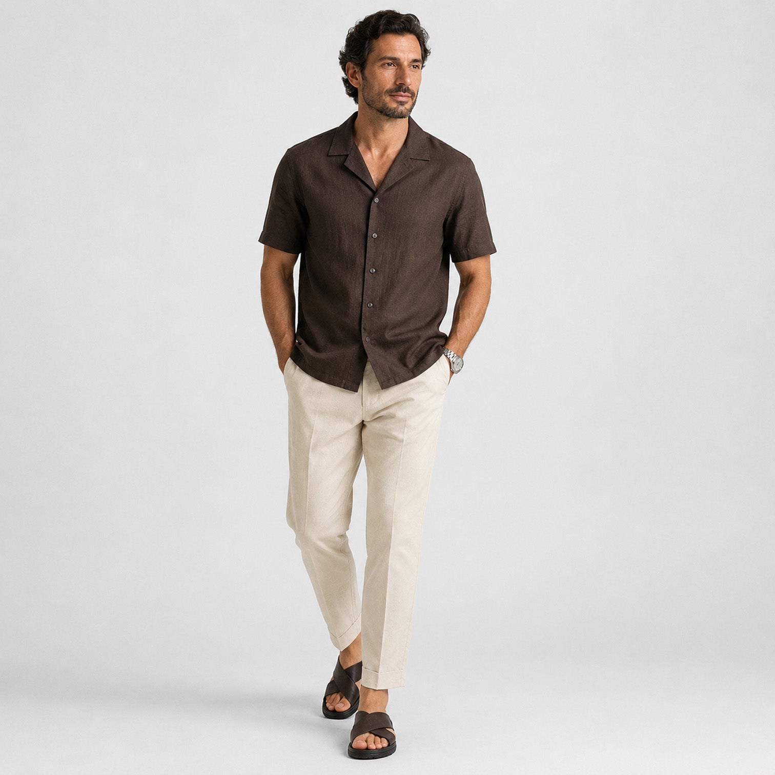 Monvaline | Men's Leather Slide Sandals with EVA Sole for Casual Summer Wear