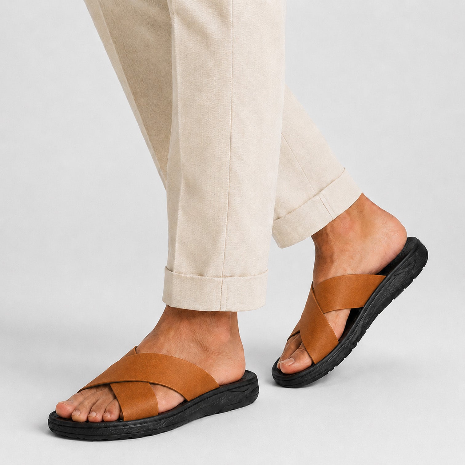Monvaline | Men's Leather Slide Sandals with EVA Sole for Casual Summer Wear