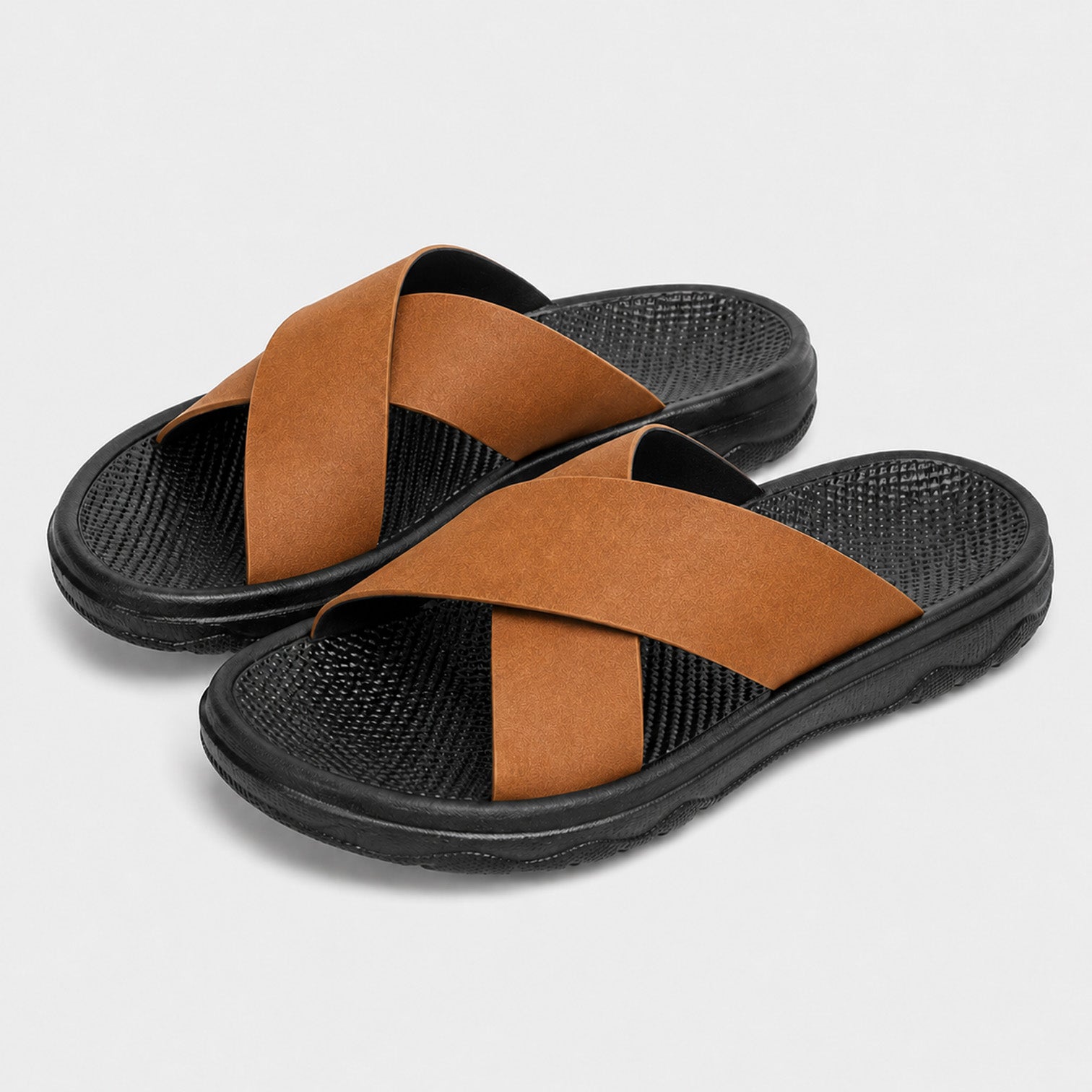 Monvaline | Men's Leather Slide Sandals with EVA Sole for Casual Summer Wear