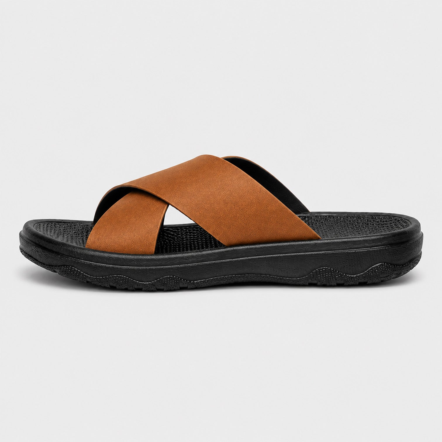 Monvaline | Men's Leather Slide Sandals with EVA Sole for Casual Summer Wear
