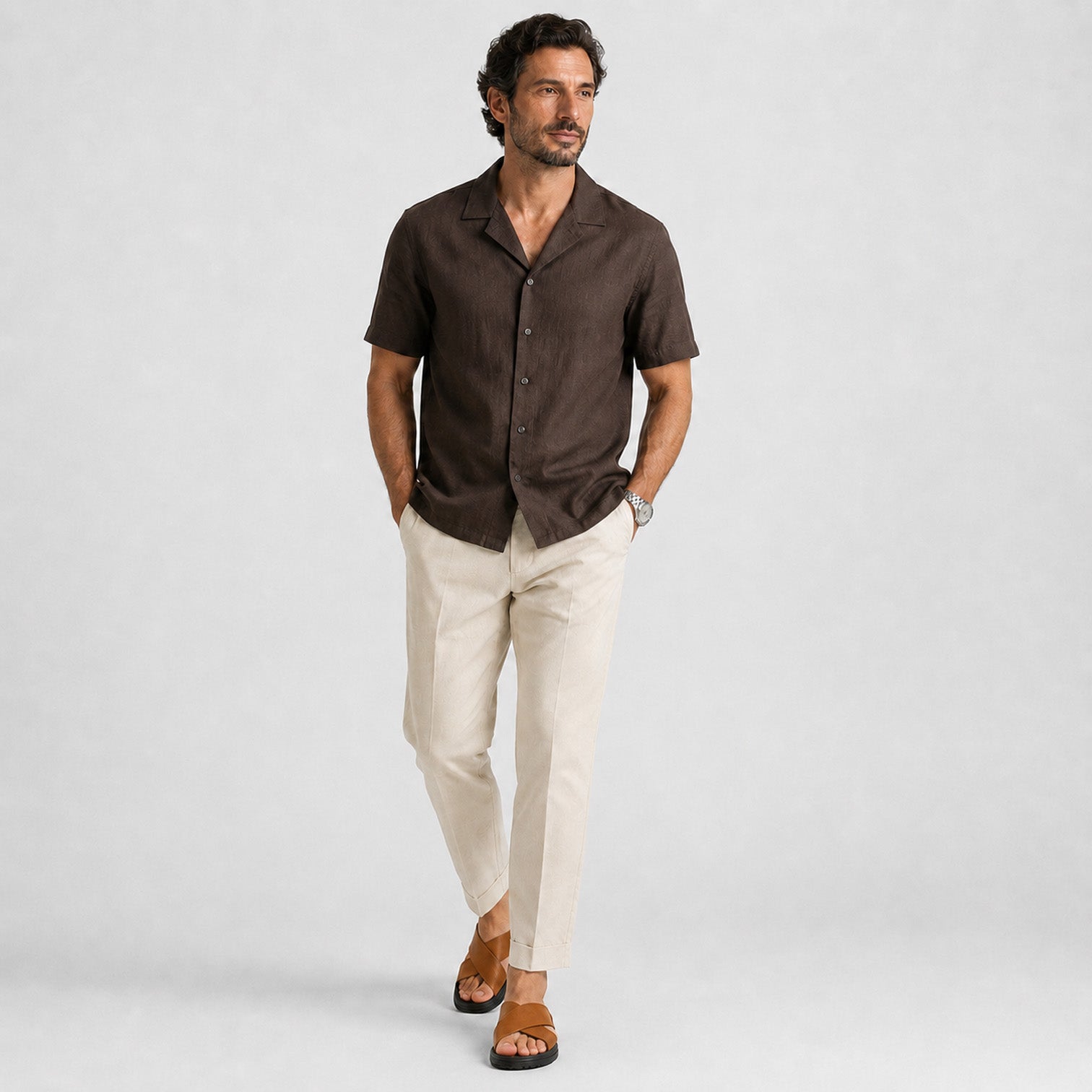 Monvaline | Men's Leather Slide Sandals with EVA Sole for Casual Summer Wear