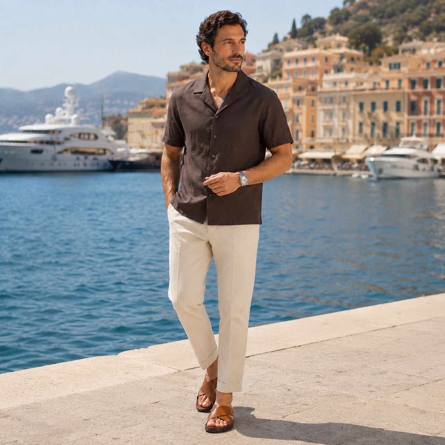 Monvaline | Men's Leather Slide Sandals with EVA Sole for Casual Summer Wear