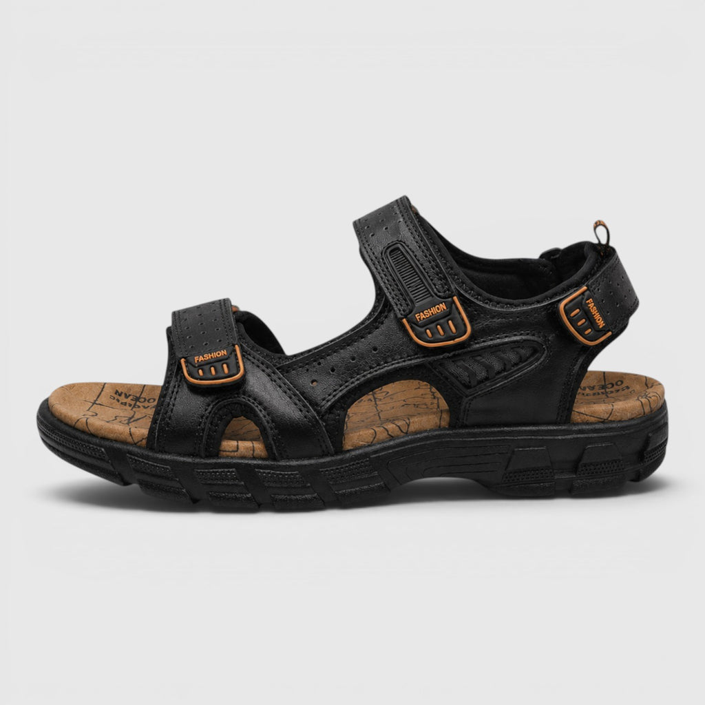Monvaline | Men's Leather Walking Sandals with Adjustable Velcro Strap