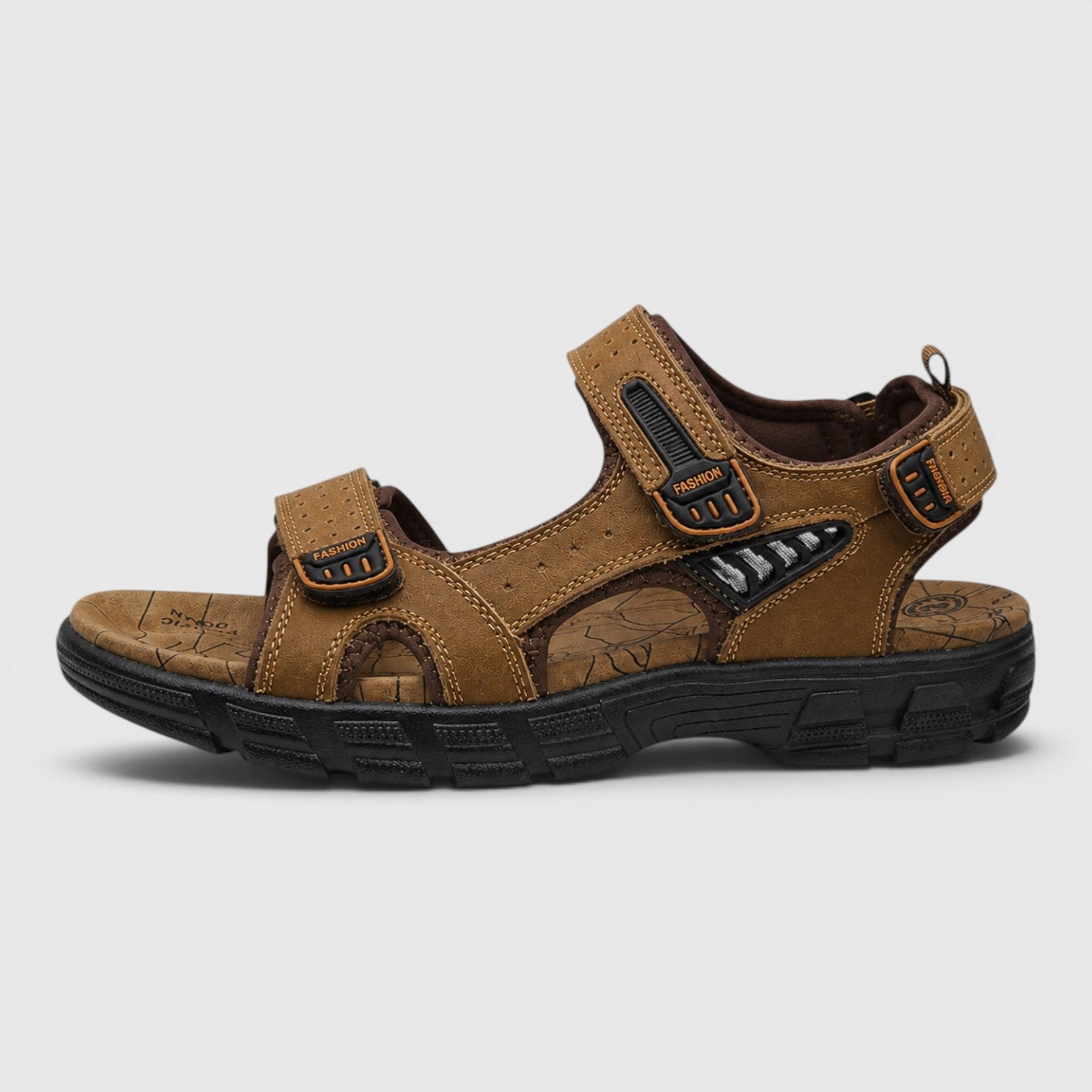 Monvaline | Men's Leather Walking Sandals with Adjustable Velcro Strap