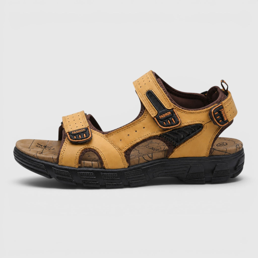 Monvaline | Men's Leather Walking Sandals with Adjustable Velcro Strap