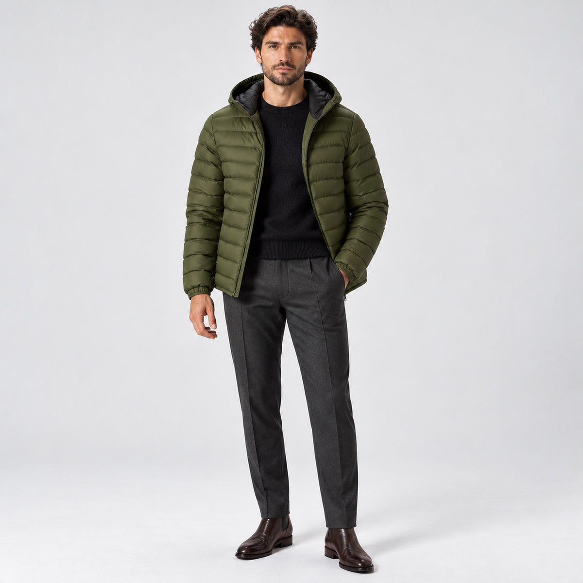 Monvaline | Men's Lightweight Hooded Puffer Jacket Quilted