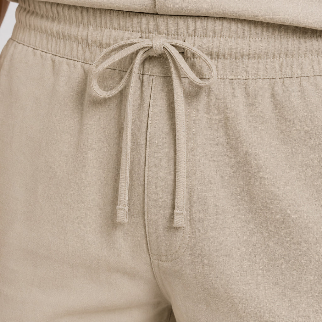 Monvaline | Men's Linen Blend Shirt and Shorts Set Breathable Summer Wear