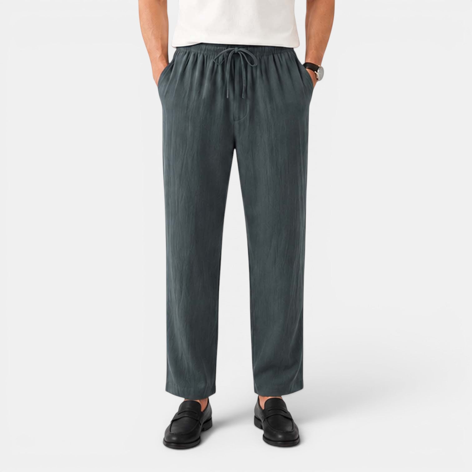 Monvaline | Men’s Linen Pants Breathable Comfort Relaxed Fit Summer Trousers