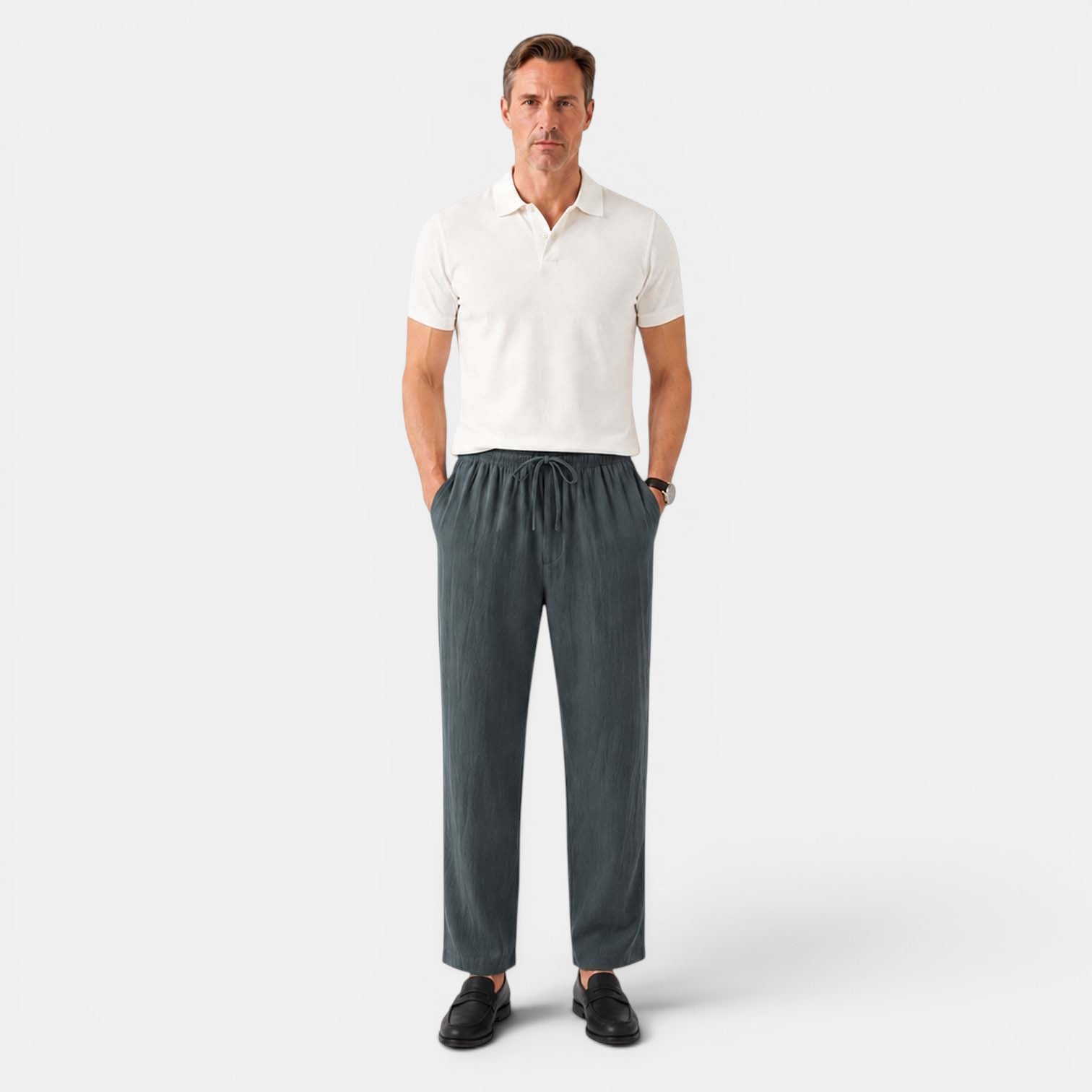 Monvaline | Men’s Linen Pants Breathable Comfort Relaxed Fit Summer Trousers