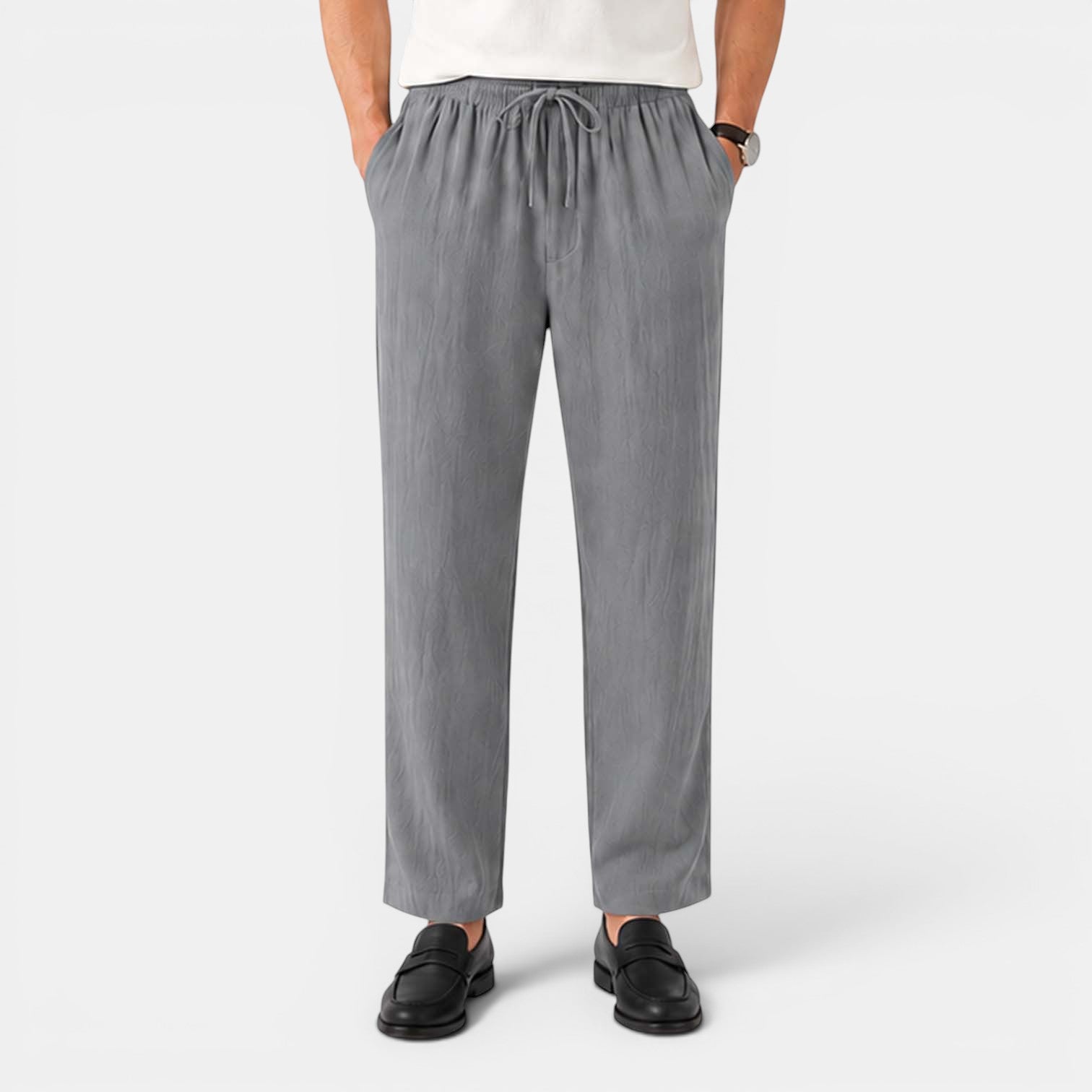 Monvaline | Men’s Linen Pants Breathable Comfort Relaxed Fit Summer Trousers