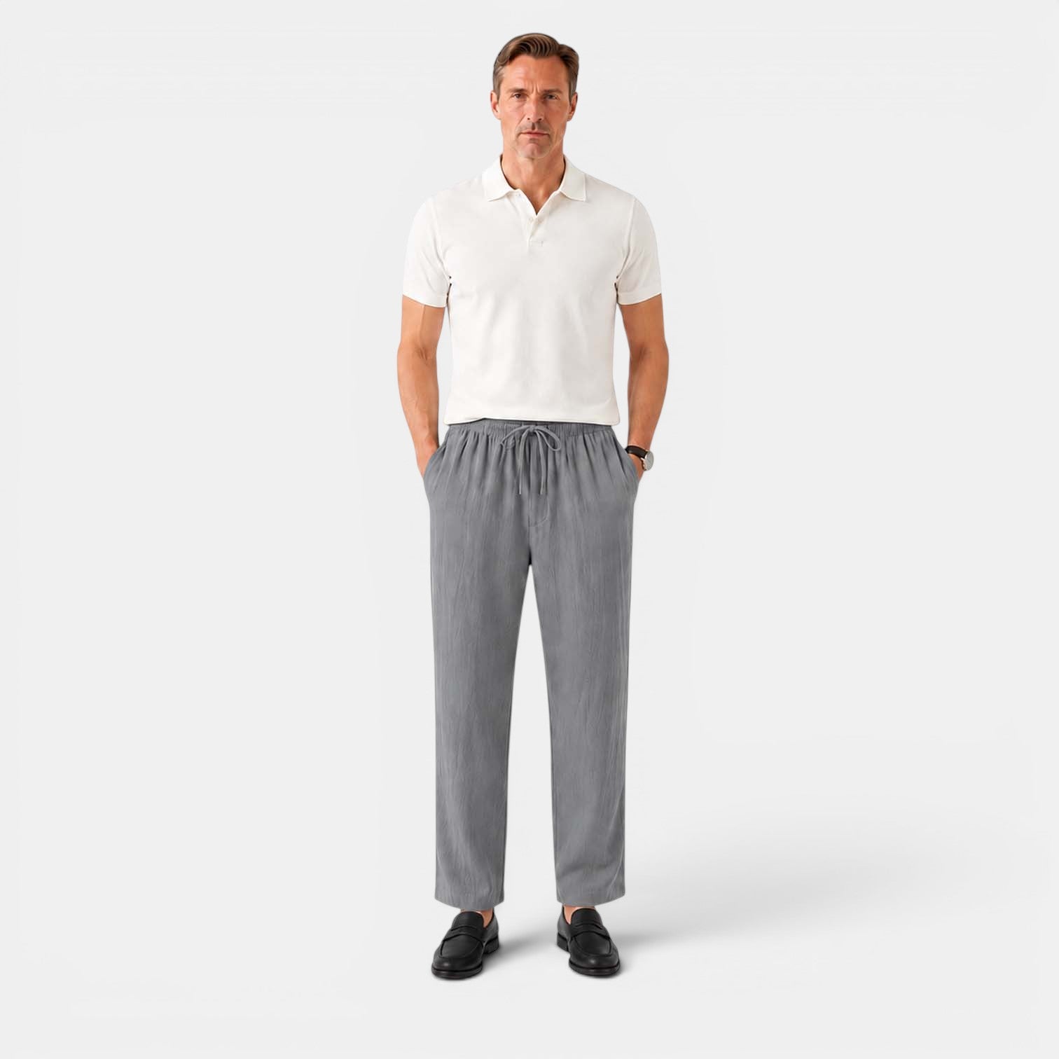 Monvaline | Men’s Linen Pants Breathable Comfort Relaxed Fit Summer Trousers