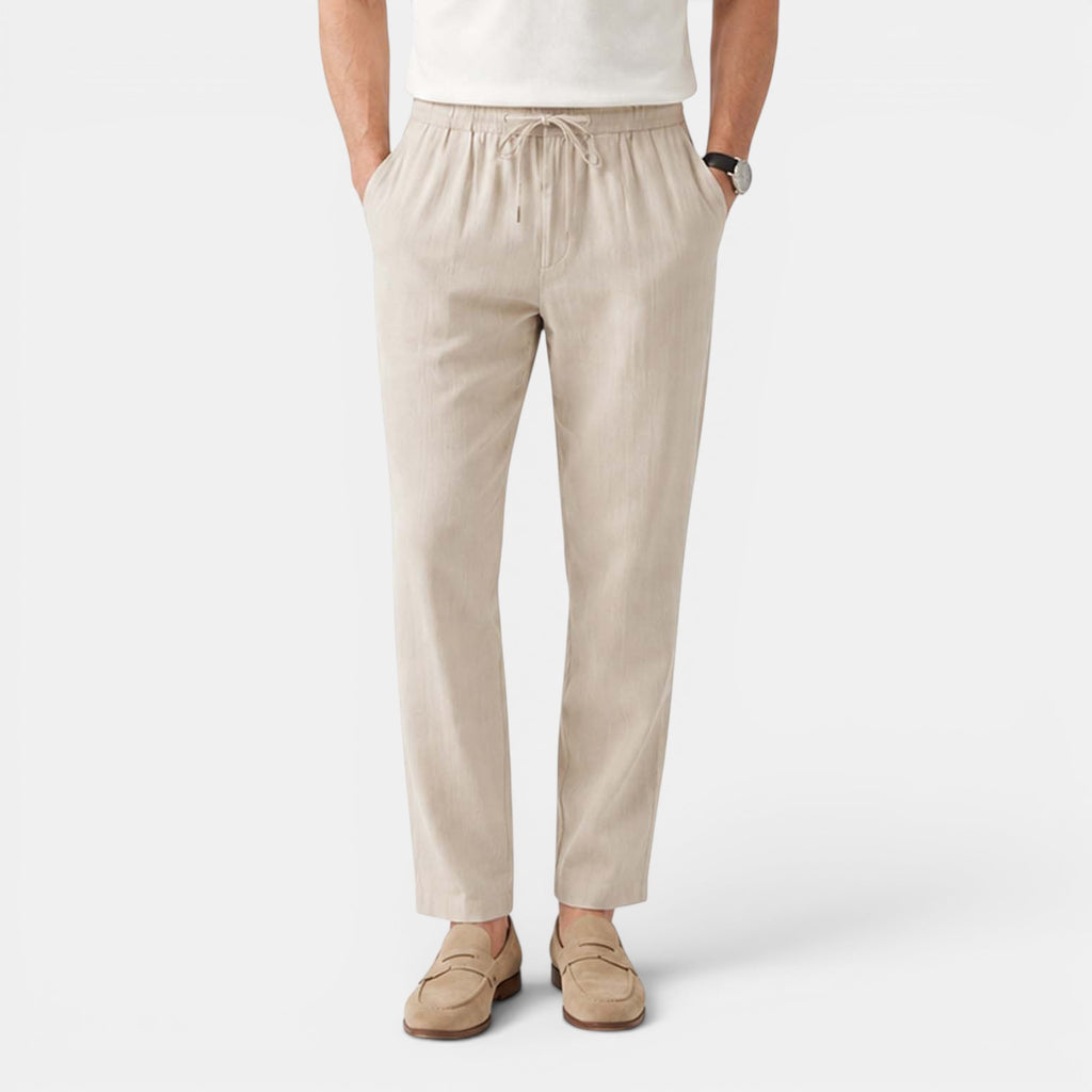 Monvaline | Men’s Linen Pants Breathable Comfort Relaxed Fit Summer Trousers
