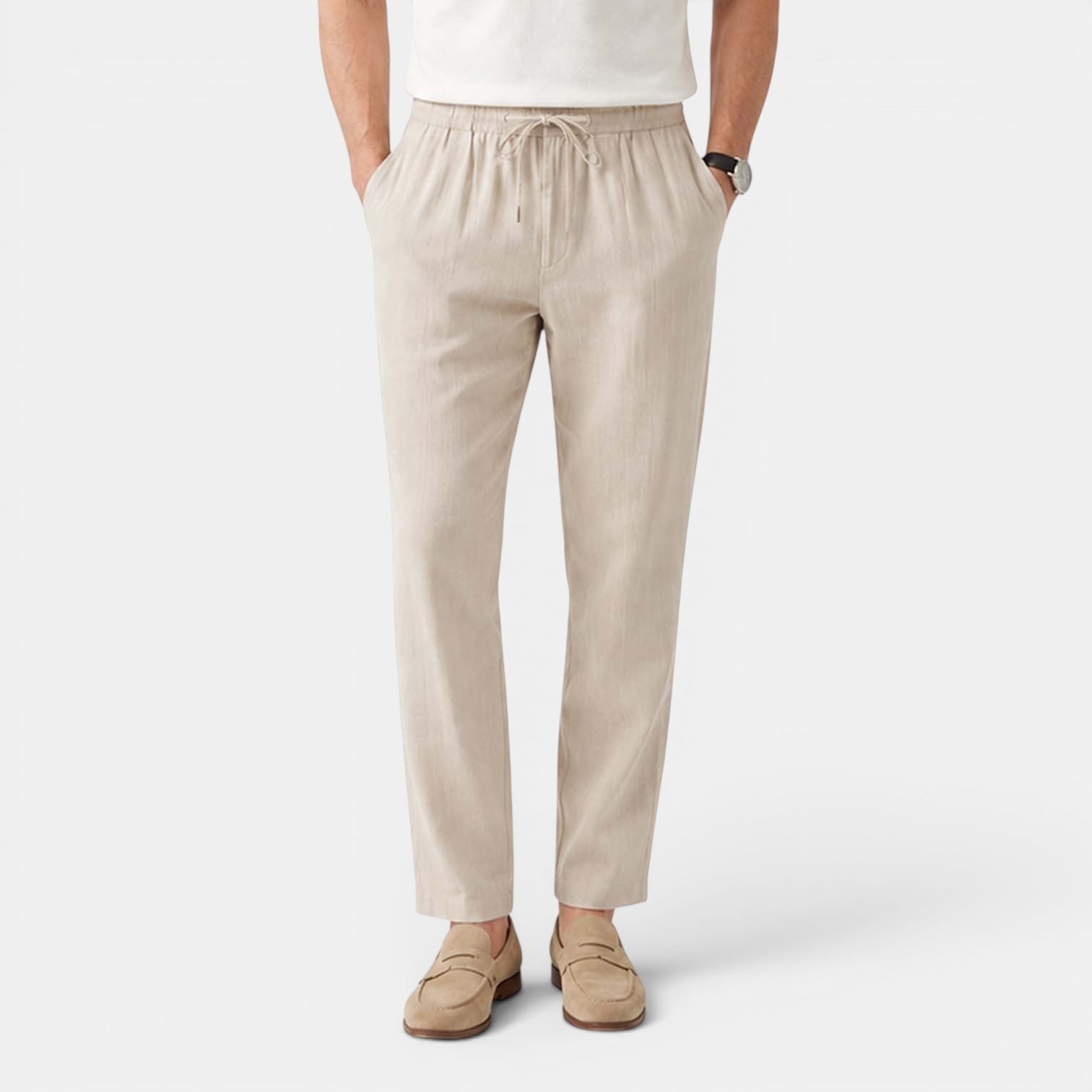 Monvaline | Men’s Linen Pants Breathable Comfort Relaxed Fit Summer Trousers