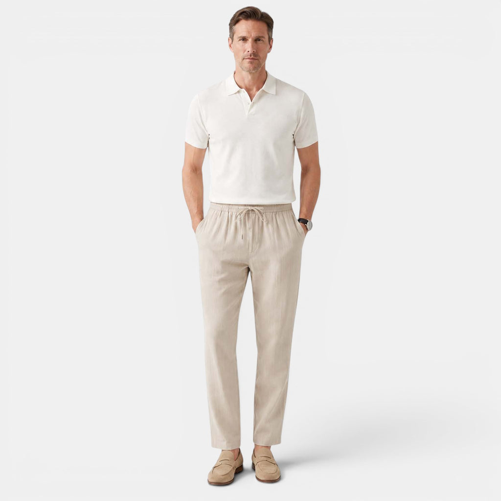 Monvaline | Men’s Linen Pants Breathable Comfort Relaxed Fit Summer Trousers