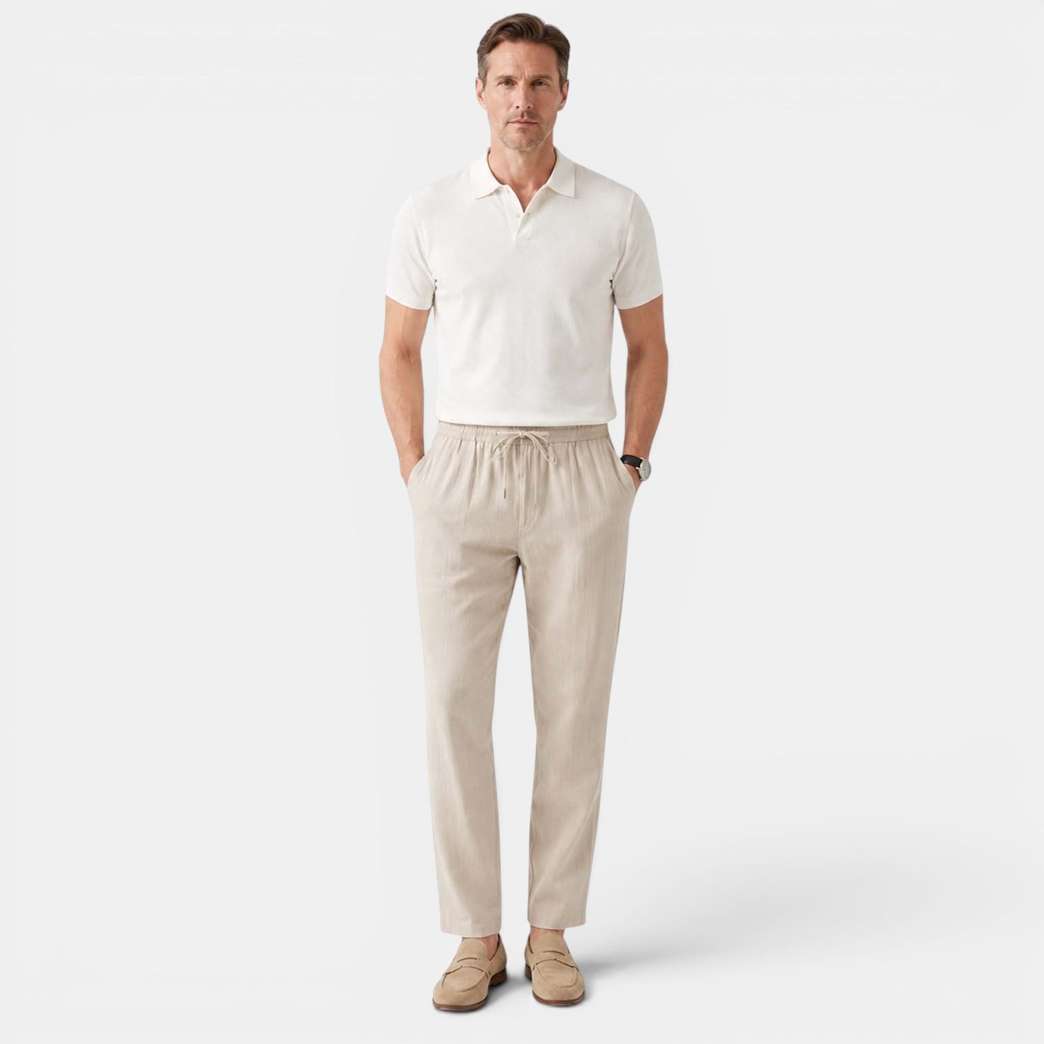 Monvaline | Men’s Linen Pants Breathable Comfort Relaxed Fit Summer Trousers