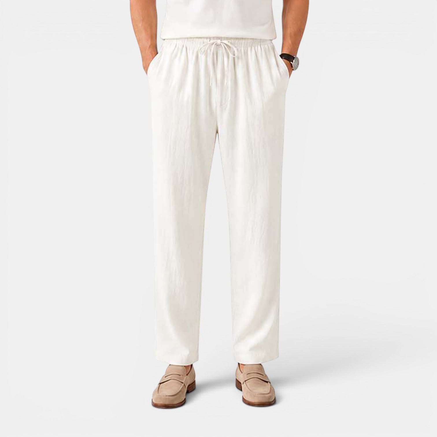 Monvaline | Men’s Linen Pants Breathable Comfort Relaxed Fit Summer Trousers