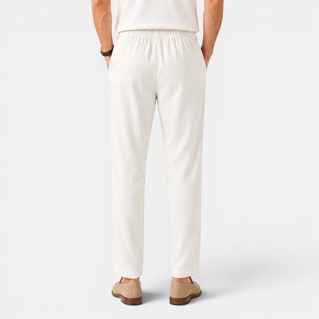 Monvaline | Men’s Linen Pants Breathable Comfort Relaxed Fit Summer Trousers