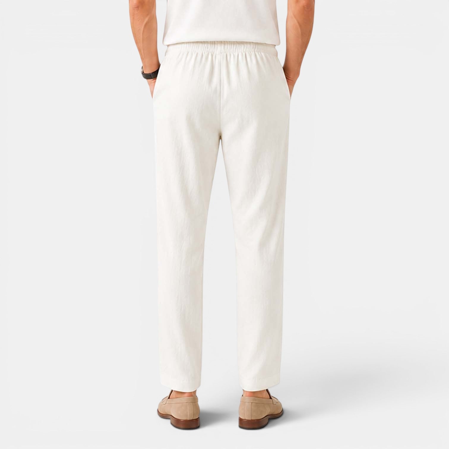 Monvaline | Men’s Linen Pants Breathable Comfort Relaxed Fit Summer Trousers