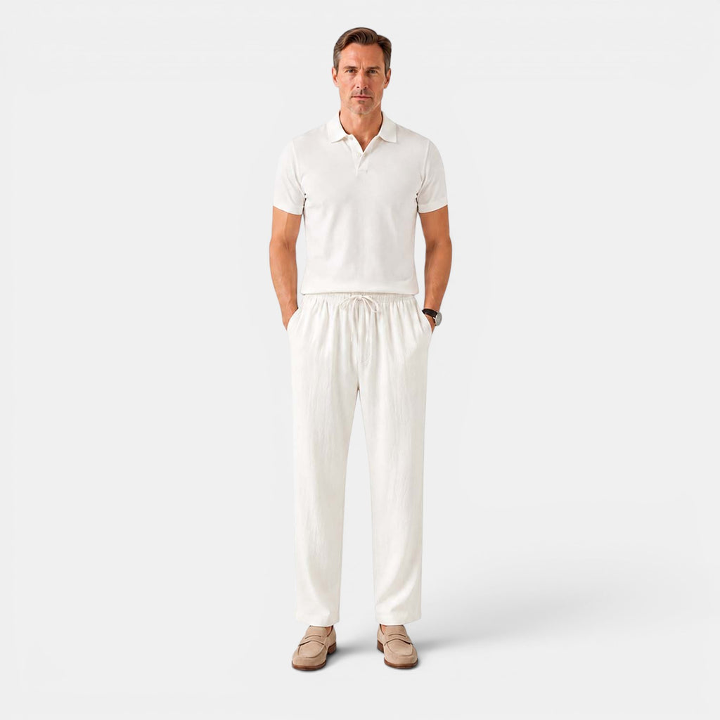 Monvaline | Men’s Linen Pants Breathable Comfort Relaxed Fit Summer Trousers