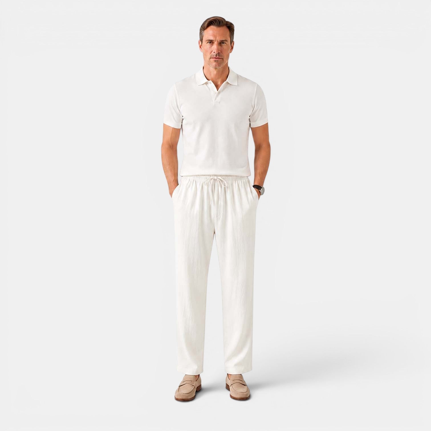 Monvaline | Men’s Linen Pants Breathable Comfort Relaxed Fit Summer Trousers