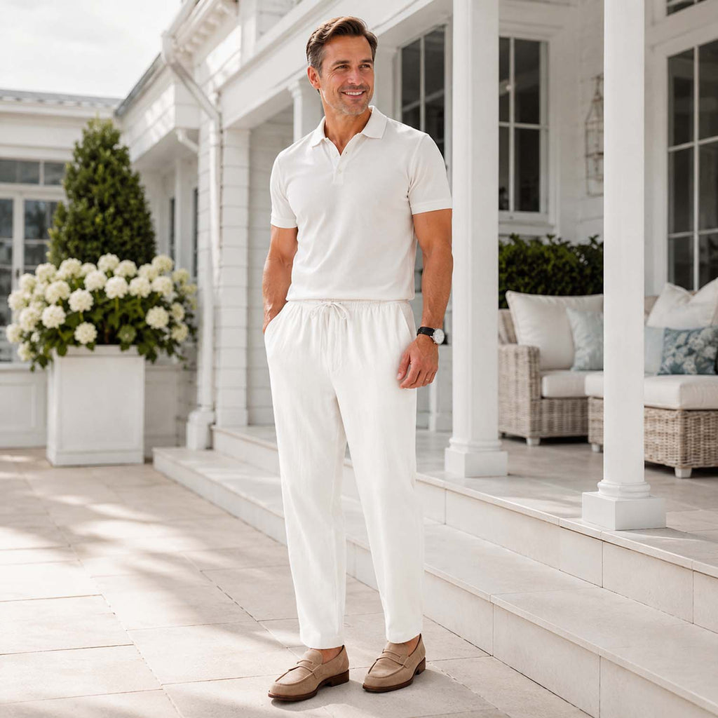 Monvaline | Men’s Linen Pants Breathable Comfort Relaxed Fit Summer Trousers