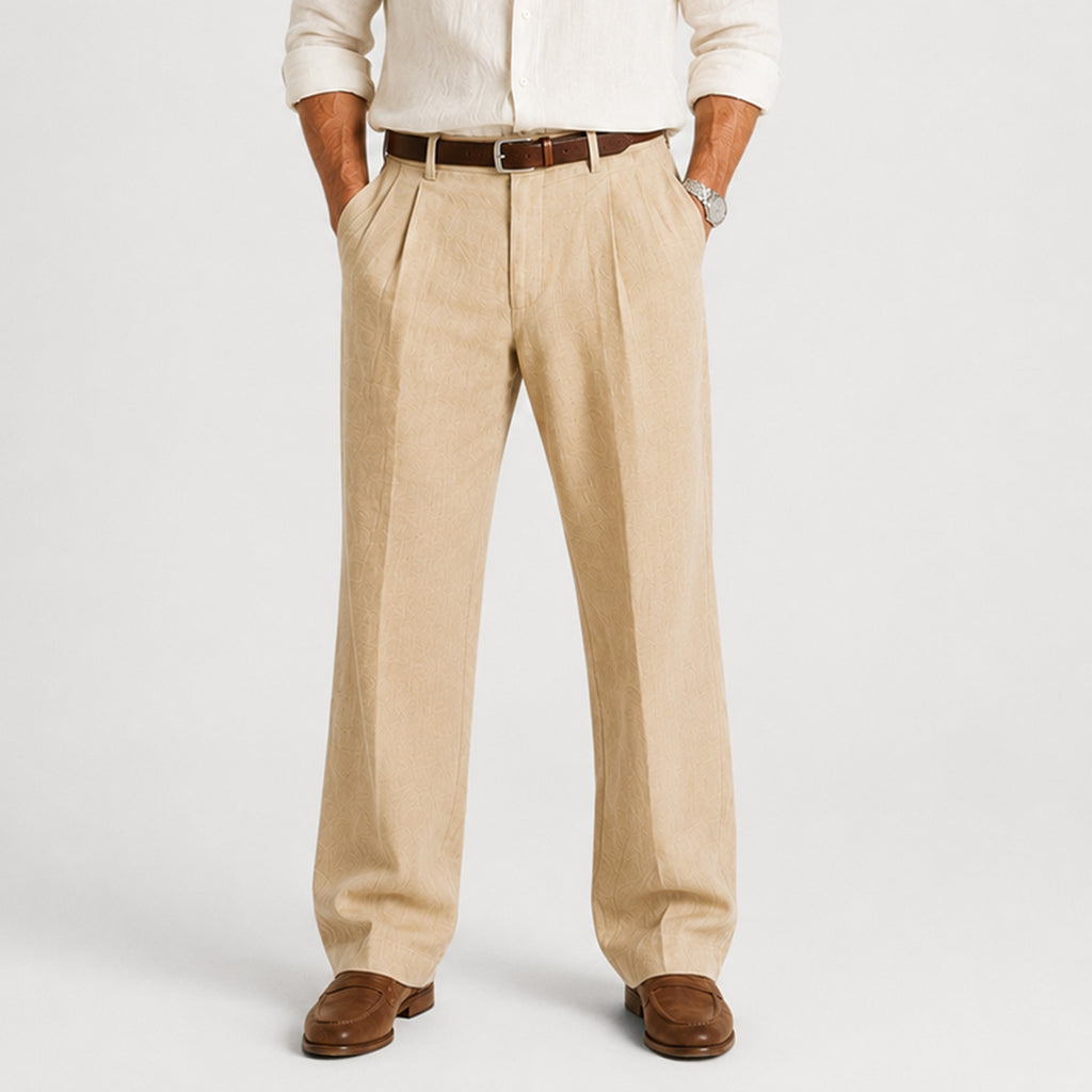 Monvaline | Men's Linen Smart Casual Trousers Straight Leg Loose Fit