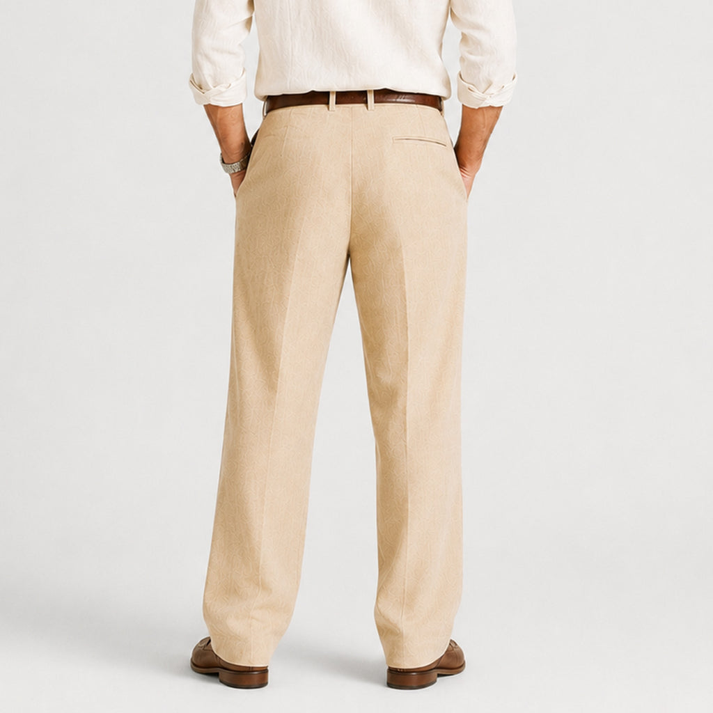 Monvaline | Men's Linen Smart Casual Trousers Straight Leg Loose Fit