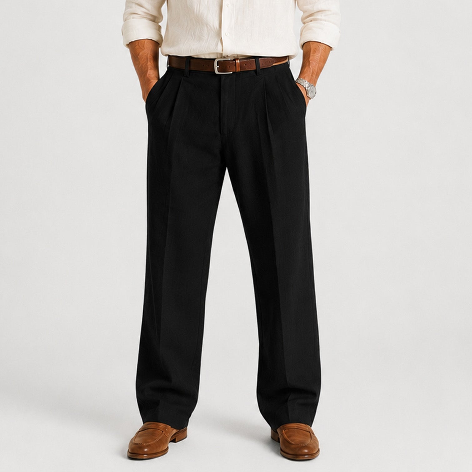 Monvaline | Men's Linen Smart Casual Trousers Straight Leg Loose Fit