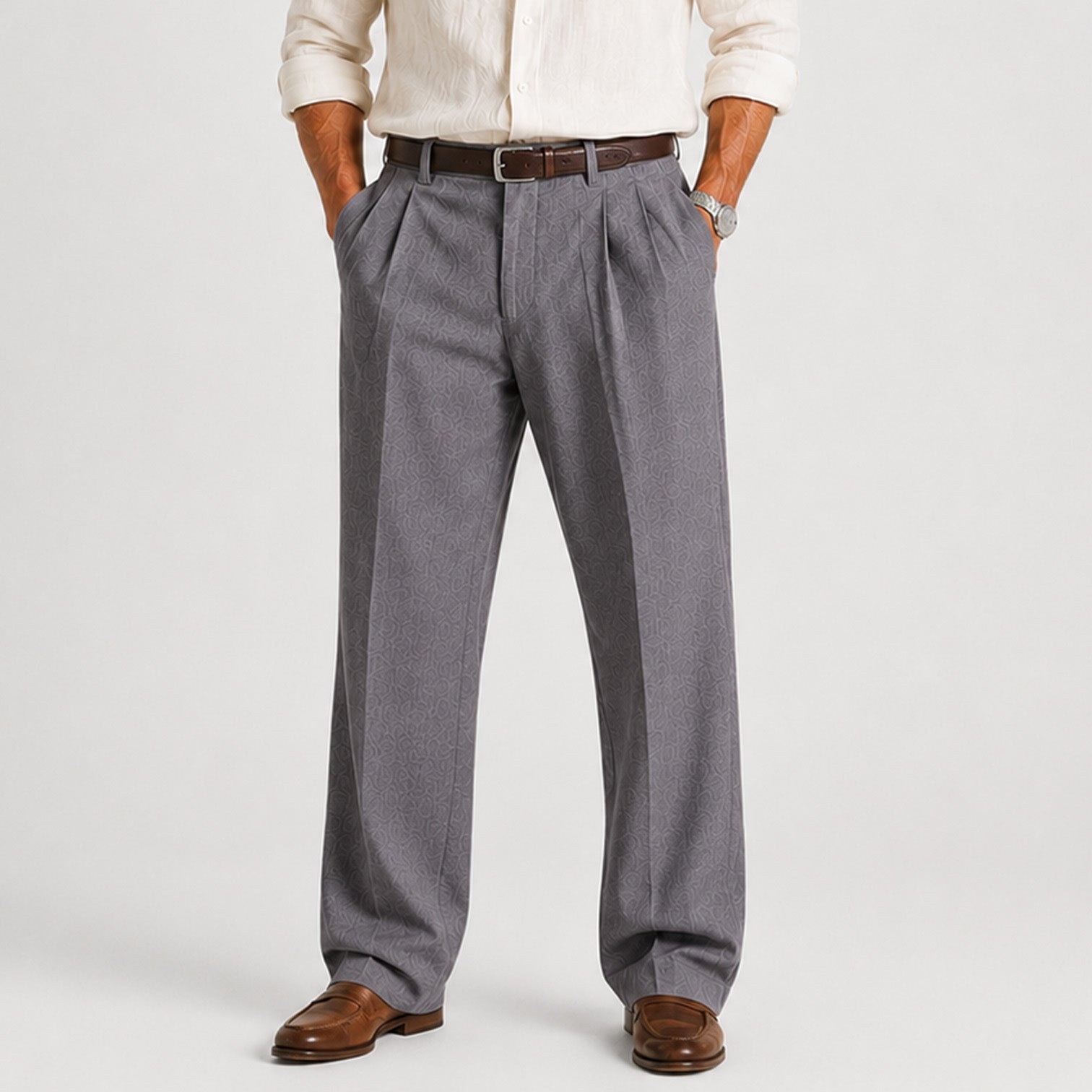 Monvaline | Men's Linen Smart Casual Trousers Straight Leg Loose Fit