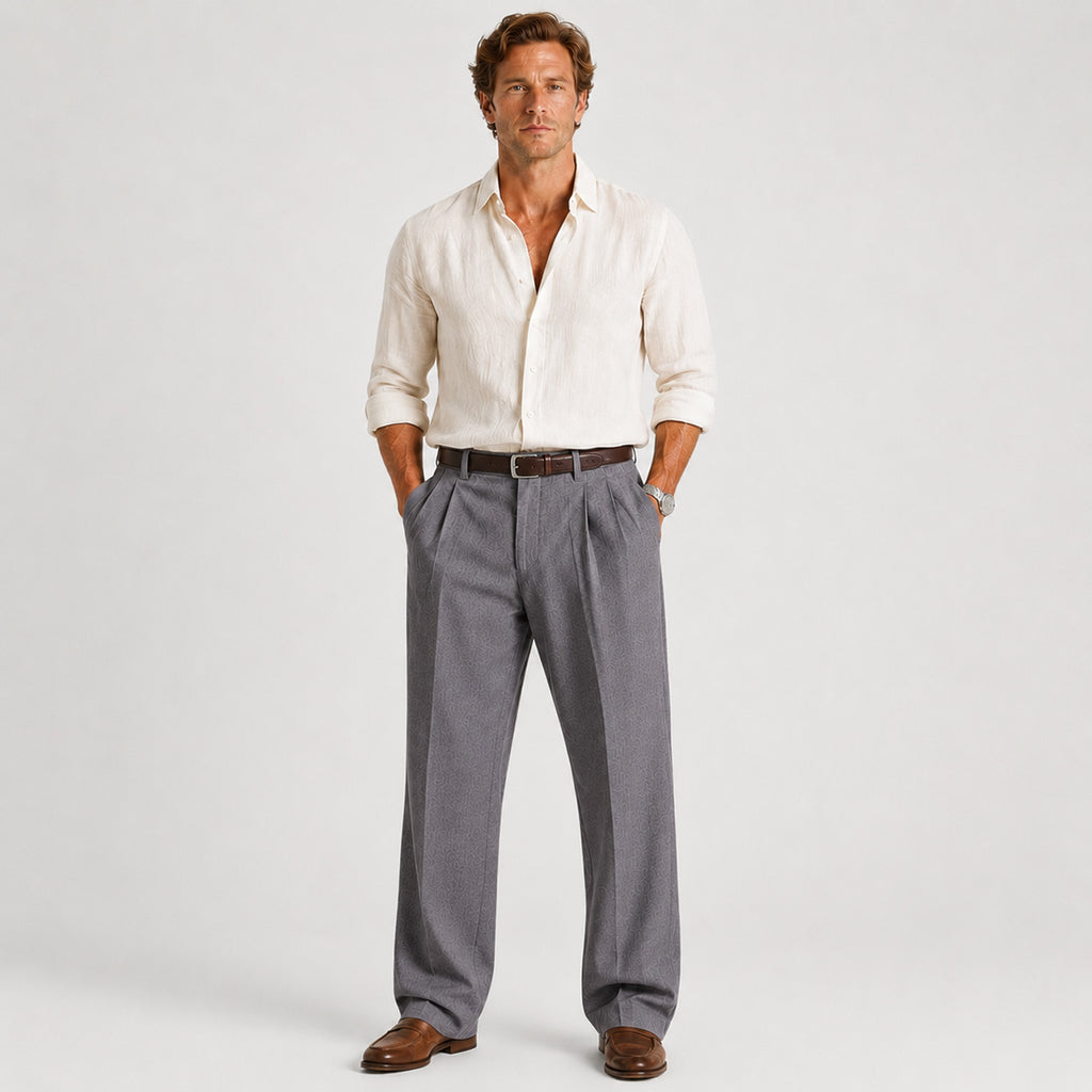 Monvaline | Men's Linen Smart Casual Trousers Straight Leg Loose Fit