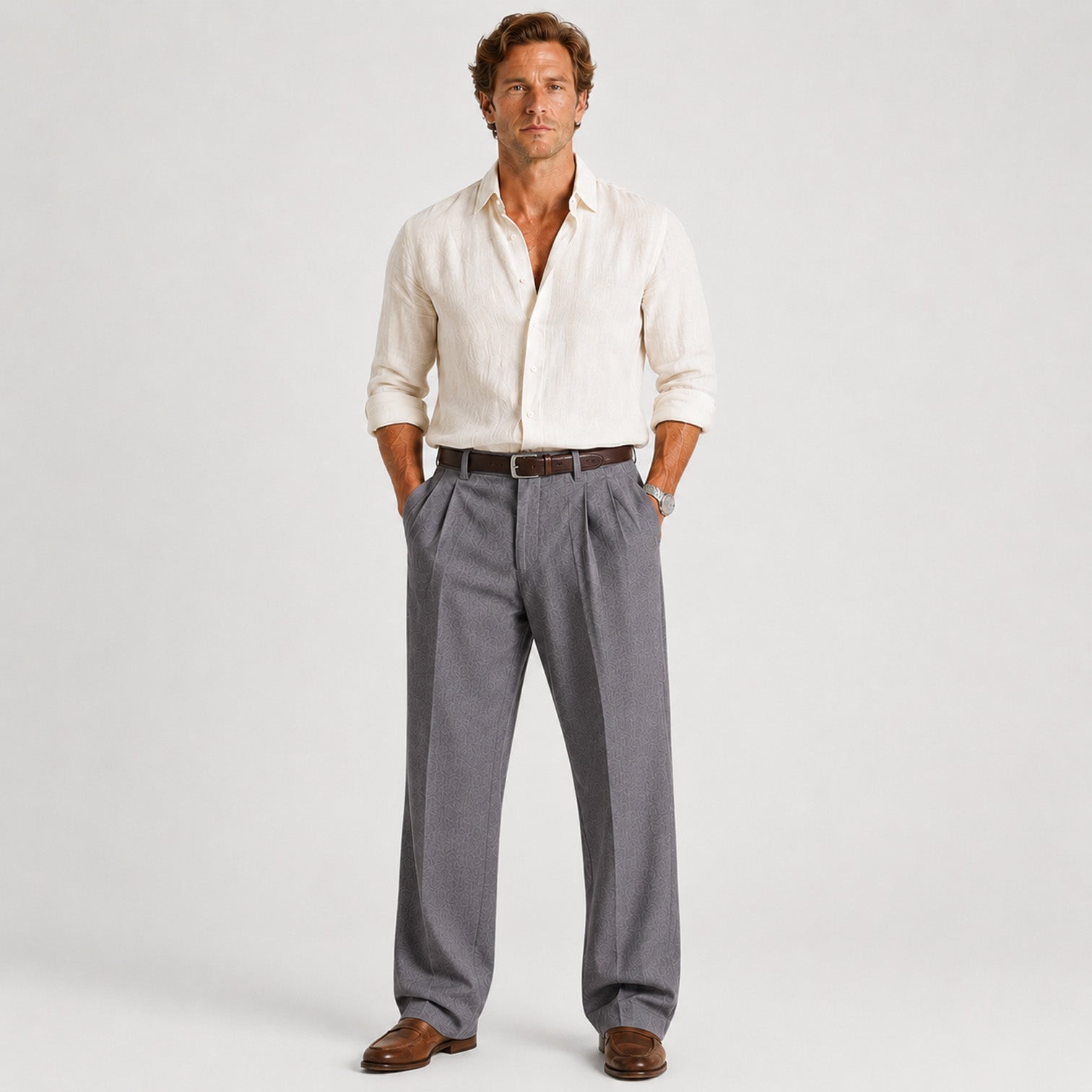 Monvaline | Men's Linen Smart Casual Trousers Straight Leg Loose Fit
