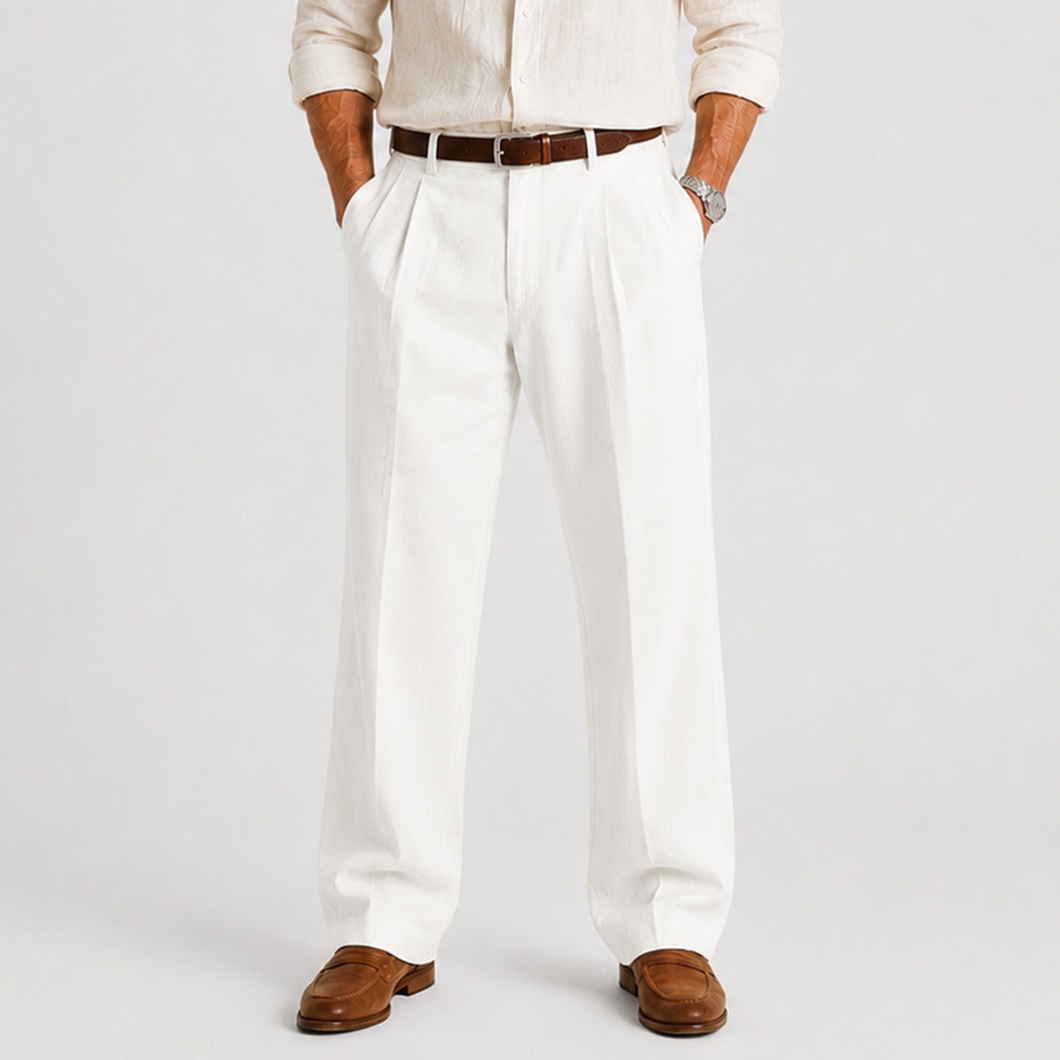 Monvaline | Men's Linen Smart Casual Trousers Straight Leg Loose Fit