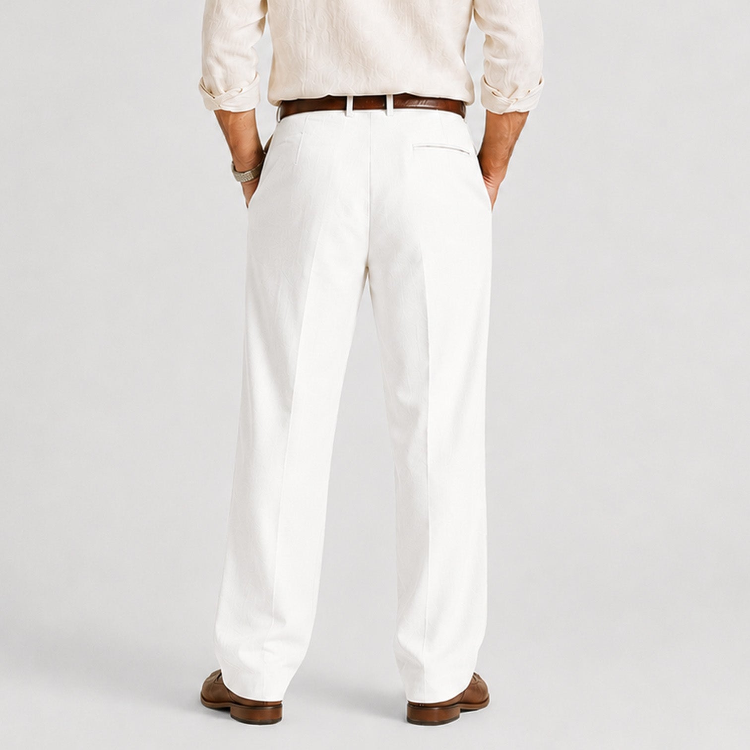 Monvaline | Men's Linen Smart Casual Trousers Straight Leg Loose Fit