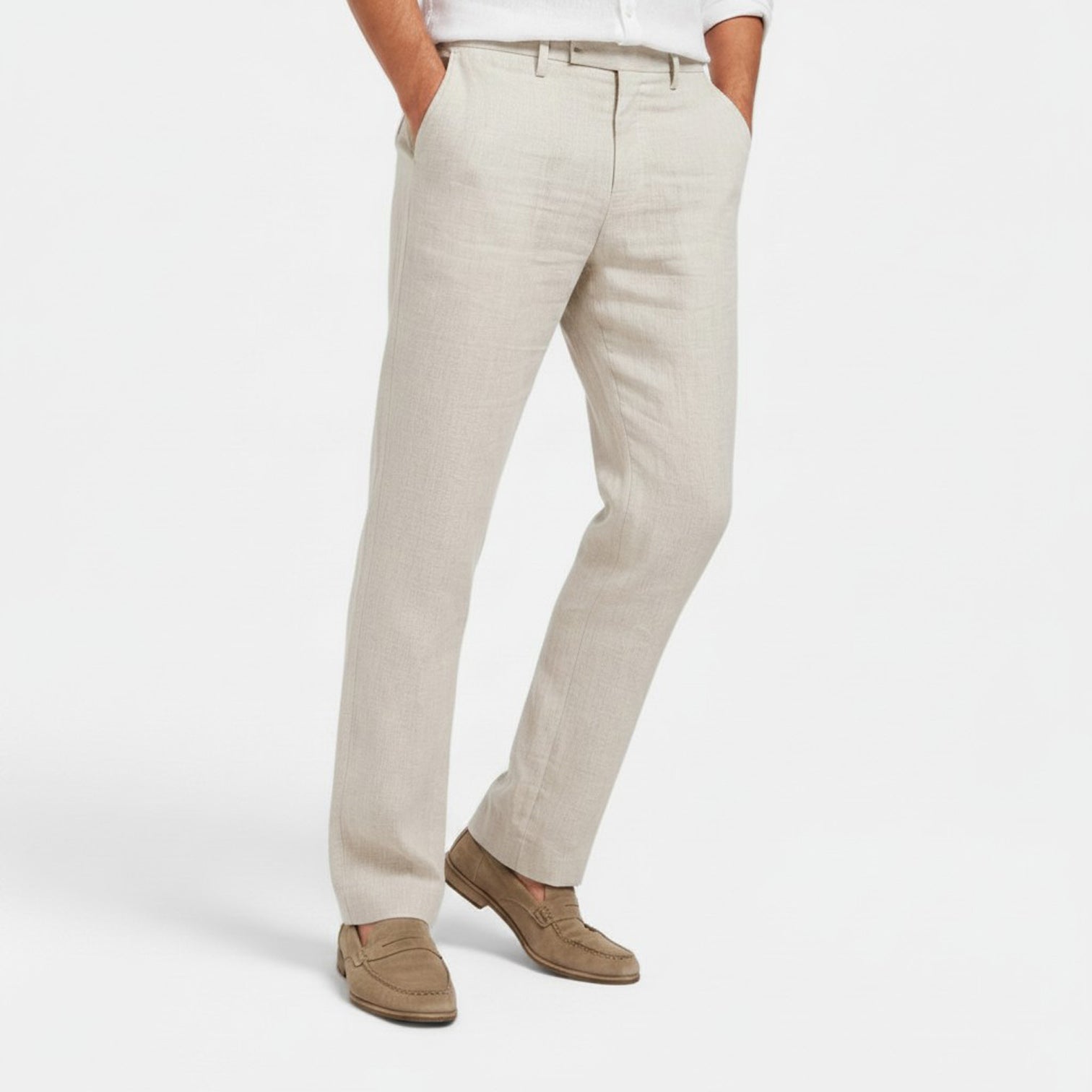 Monvaline | Men's Linen Straight Leg Drawstring Pants Casual Mid Waist Khaki