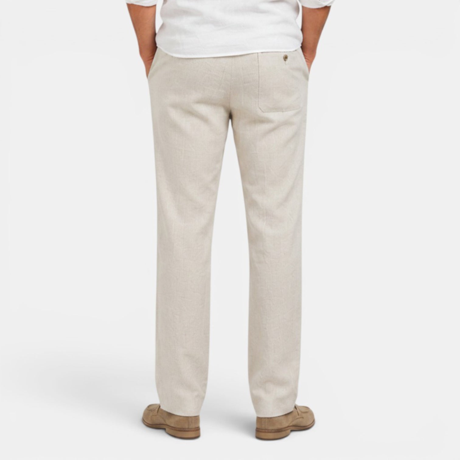 Monvaline | Men's Linen Straight Leg Drawstring Pants Casual Mid Waist Khaki