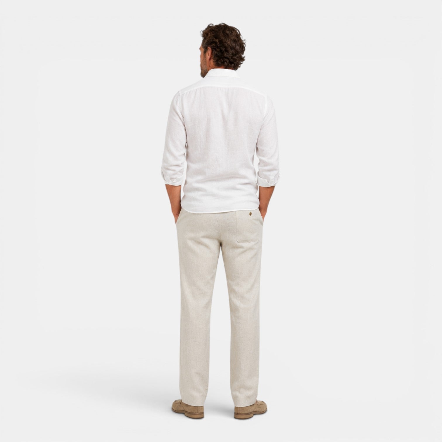 Monvaline | Men's Linen Straight Leg Drawstring Pants Casual Mid Waist Khaki