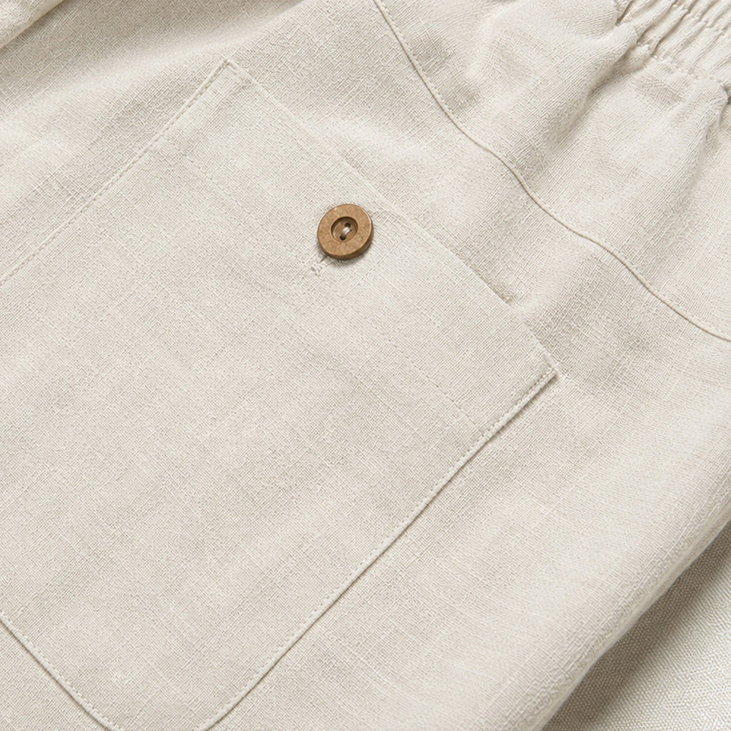 Monvaline | Men's Linen Straight Leg Drawstring Pants Casual Mid Waist Khaki