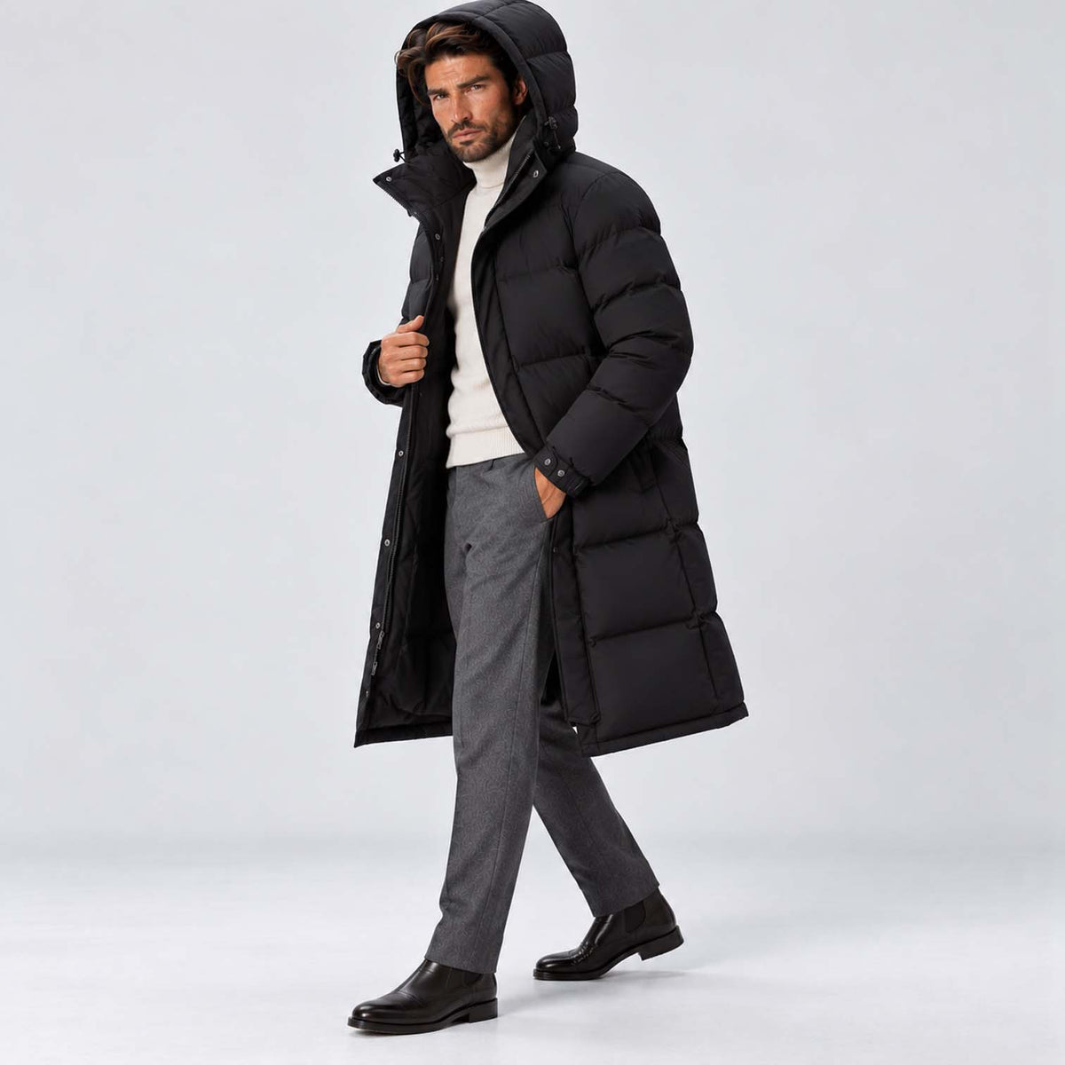 Monvaline | Men's Long Down Coat Waterproof Hooded Winter Parka