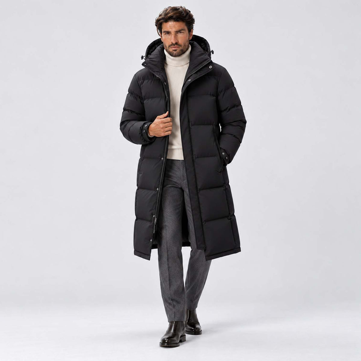 Monvaline | Men's Long Down Coat Waterproof Hooded Winter Parka
