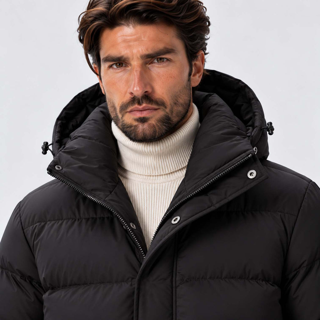 Monvaline | Men's Long Down Coat Waterproof Hooded Winter Parka