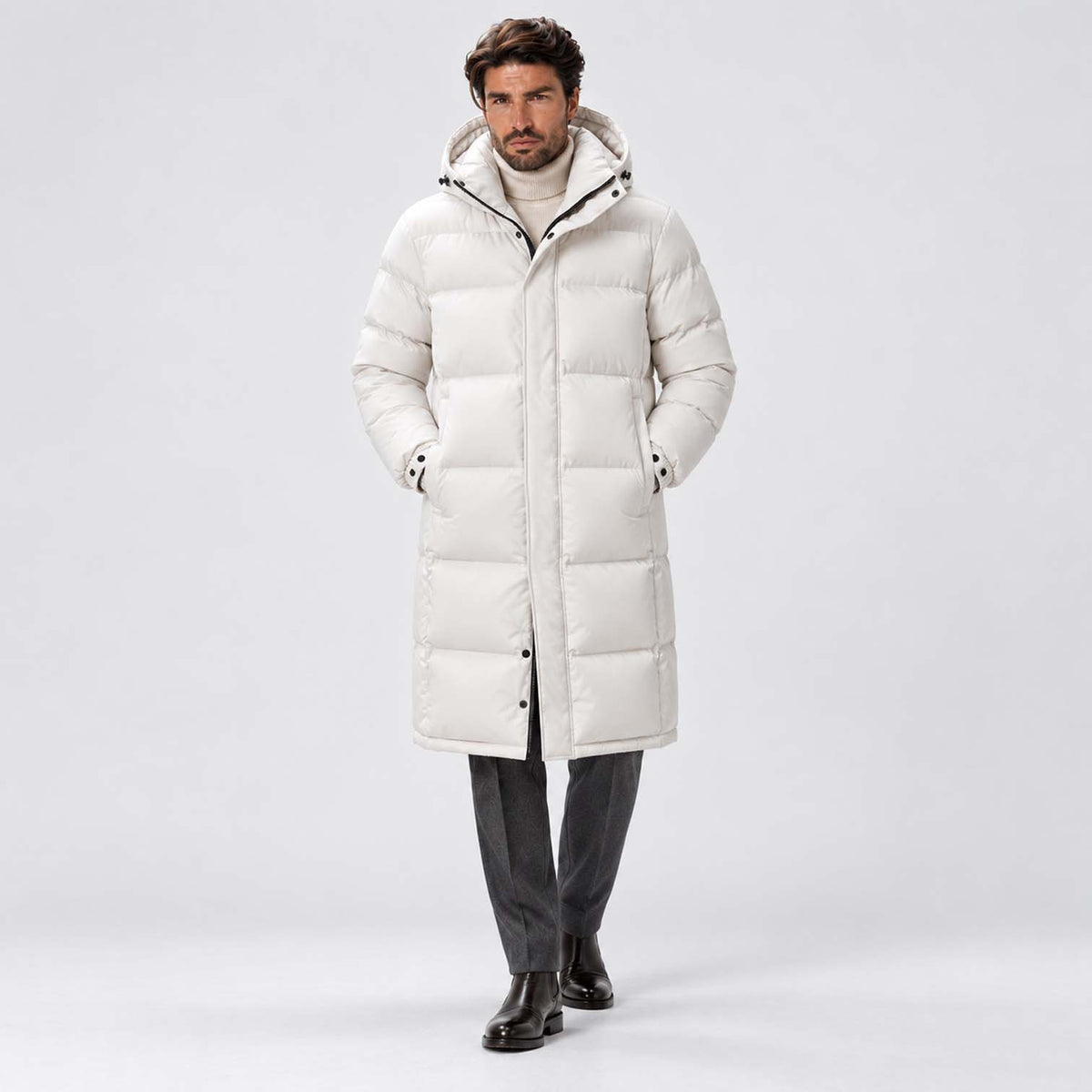 Monvaline | Men's Long Down Coat Waterproof Hooded Winter Parka