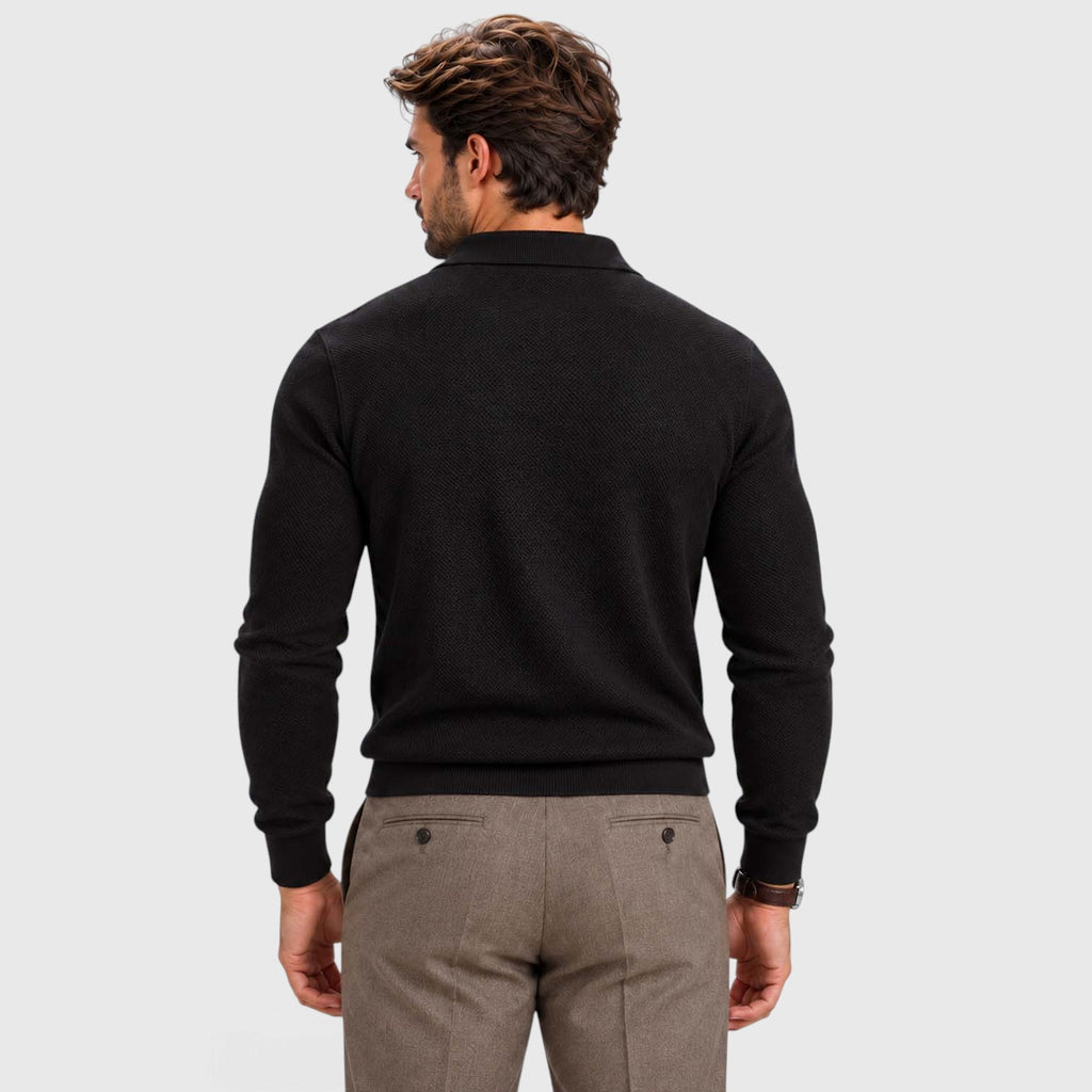 Monvaline | Men's Long Sleeve Jacquard Knit Polo Shirt Slim Fit