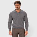 Monvaline | Men's Long Sleeve Jacquard Knit Polo Shirt Slim Fit