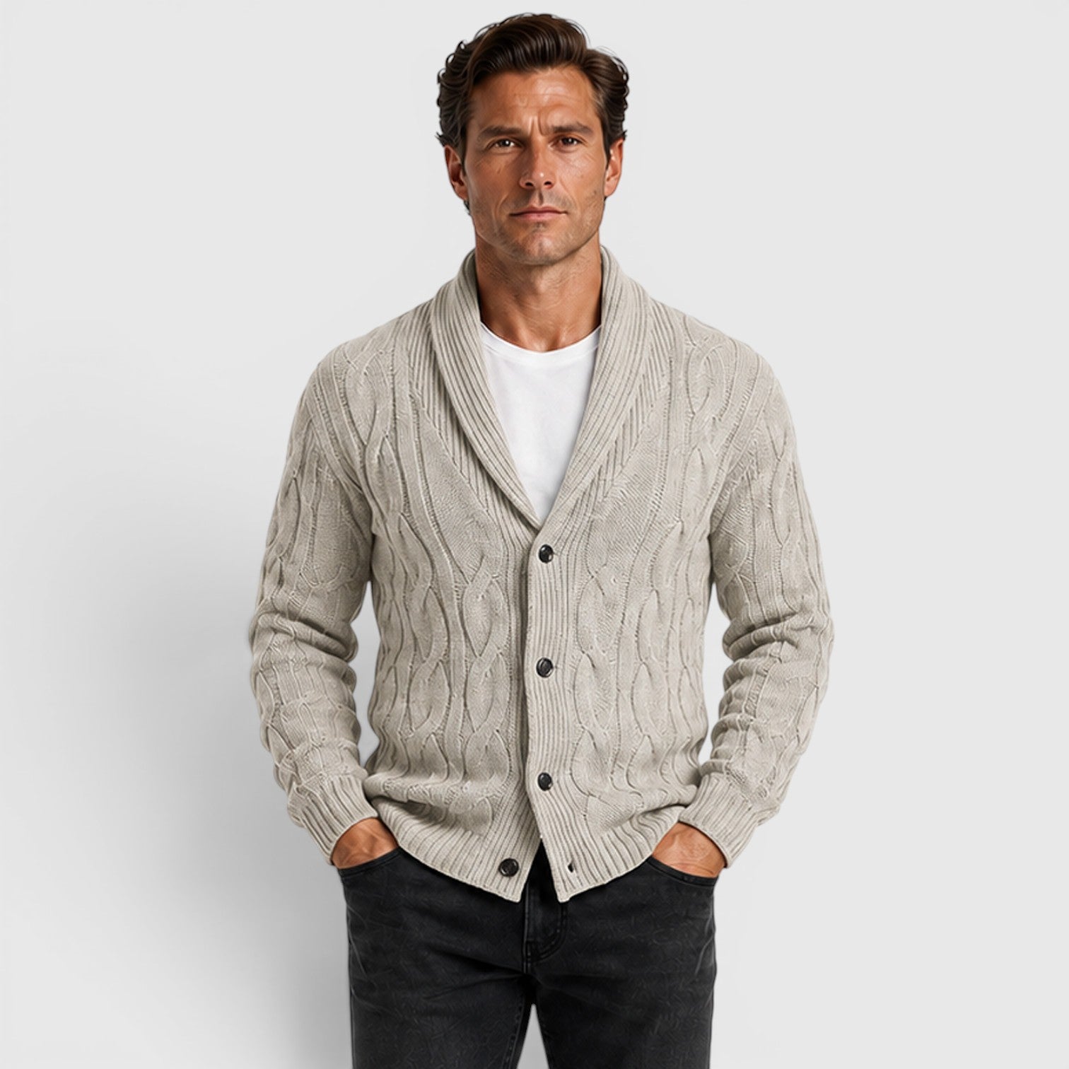 Monvaline | Men's Long Sleeve Relaxed Fit Chenille Knit Cardigan