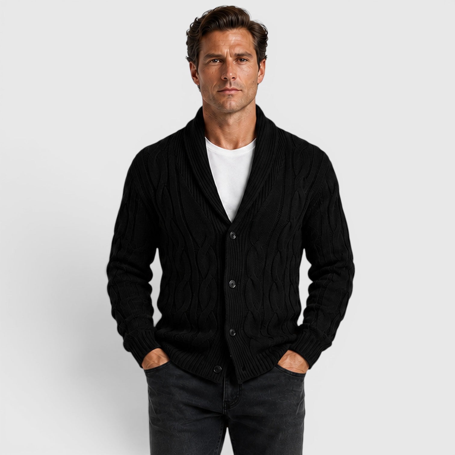 Monvaline | Men's Long Sleeve Relaxed Fit Chenille Knit Cardigan