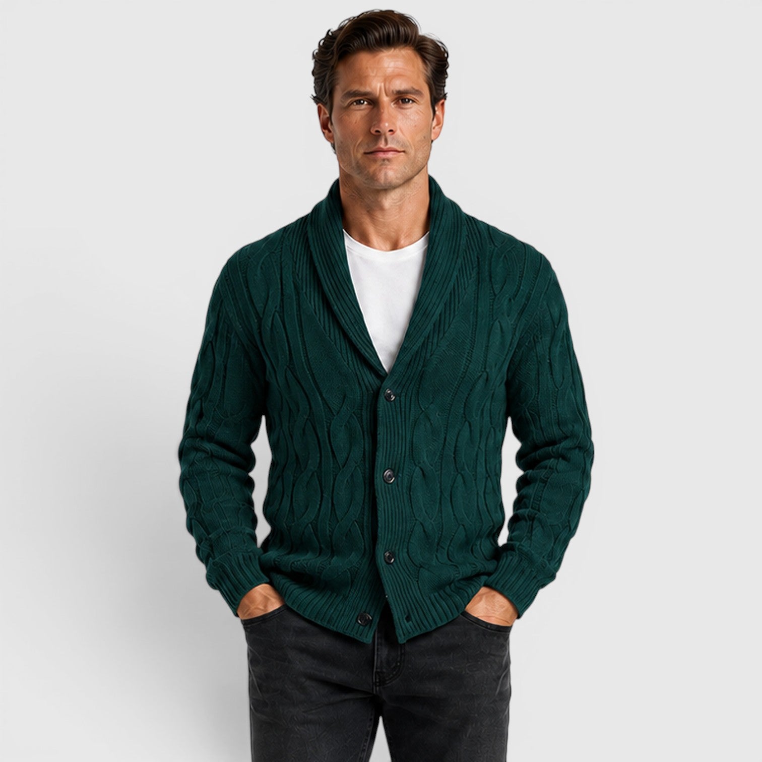 Monvaline | Men's Long Sleeve Relaxed Fit Chenille Knit Cardigan