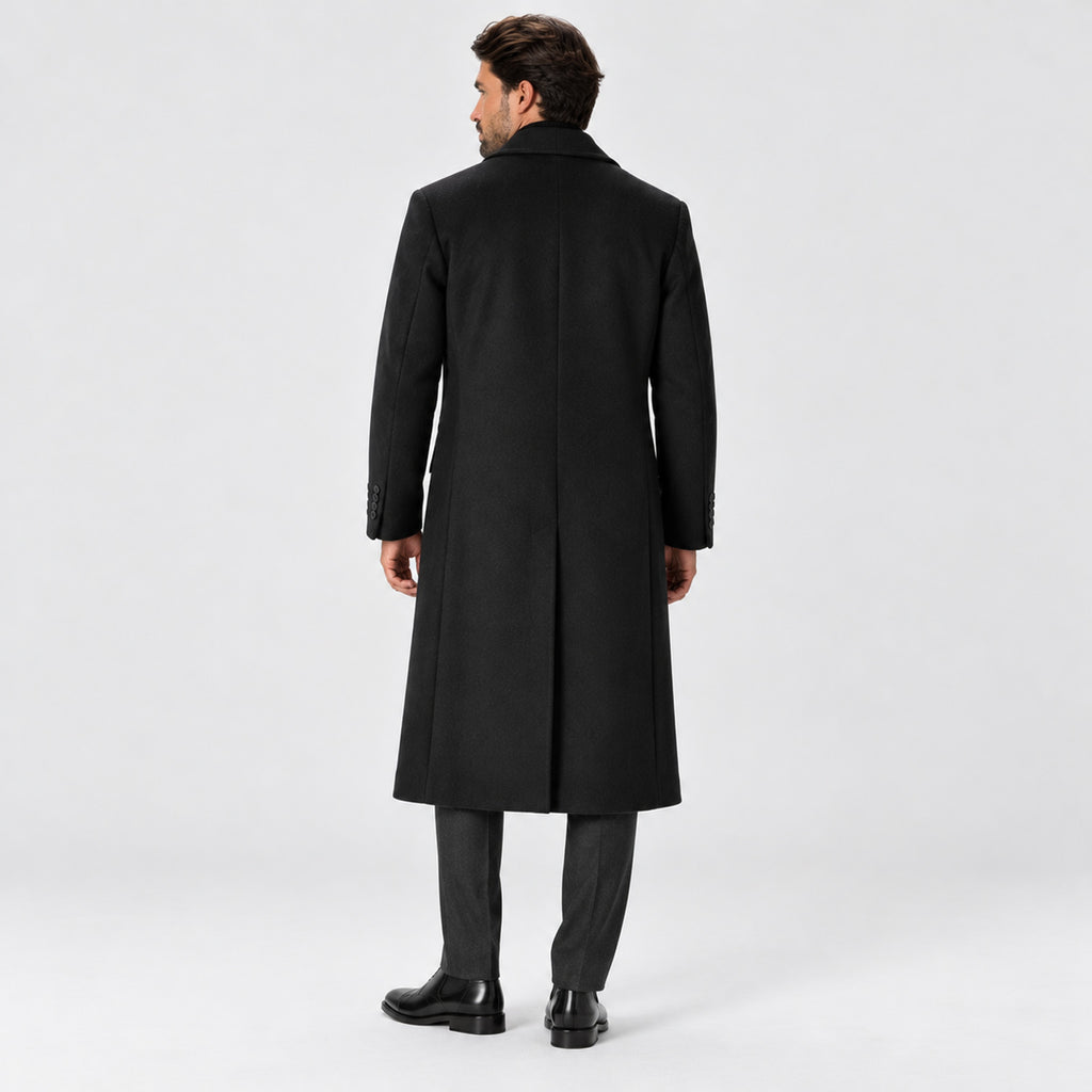 Monvaline | Men's Long Wool Blend Winter Overcoat – Black