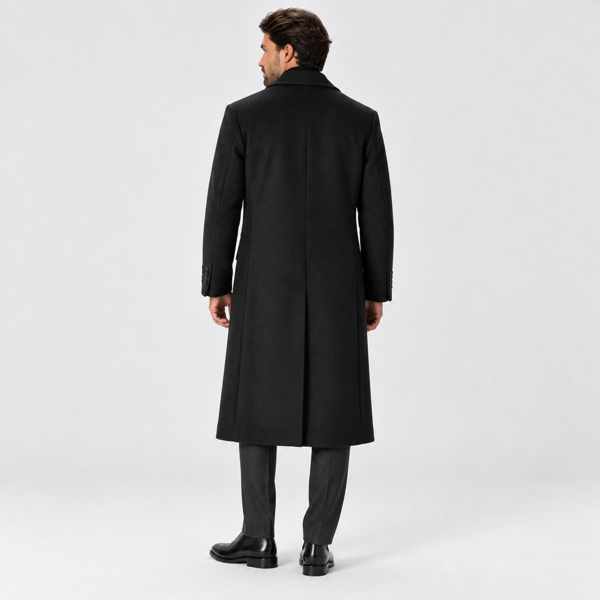 Monvaline | Men's Long Wool Blend Winter Overcoat – Black