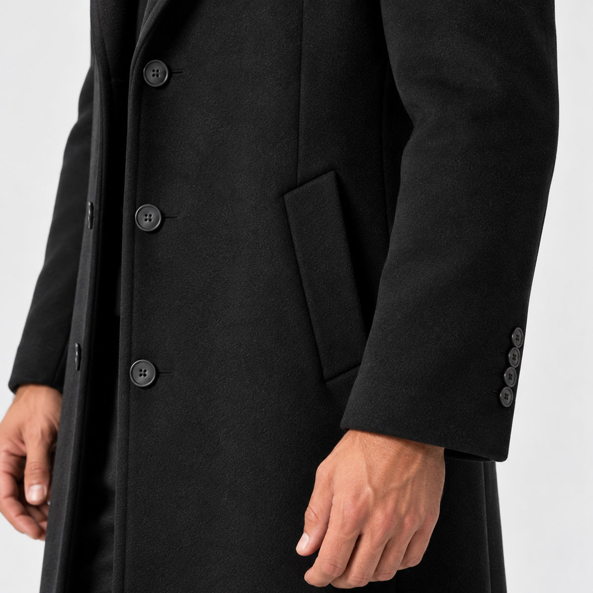 Monvaline | Men's Long Wool Blend Winter Overcoat – Black