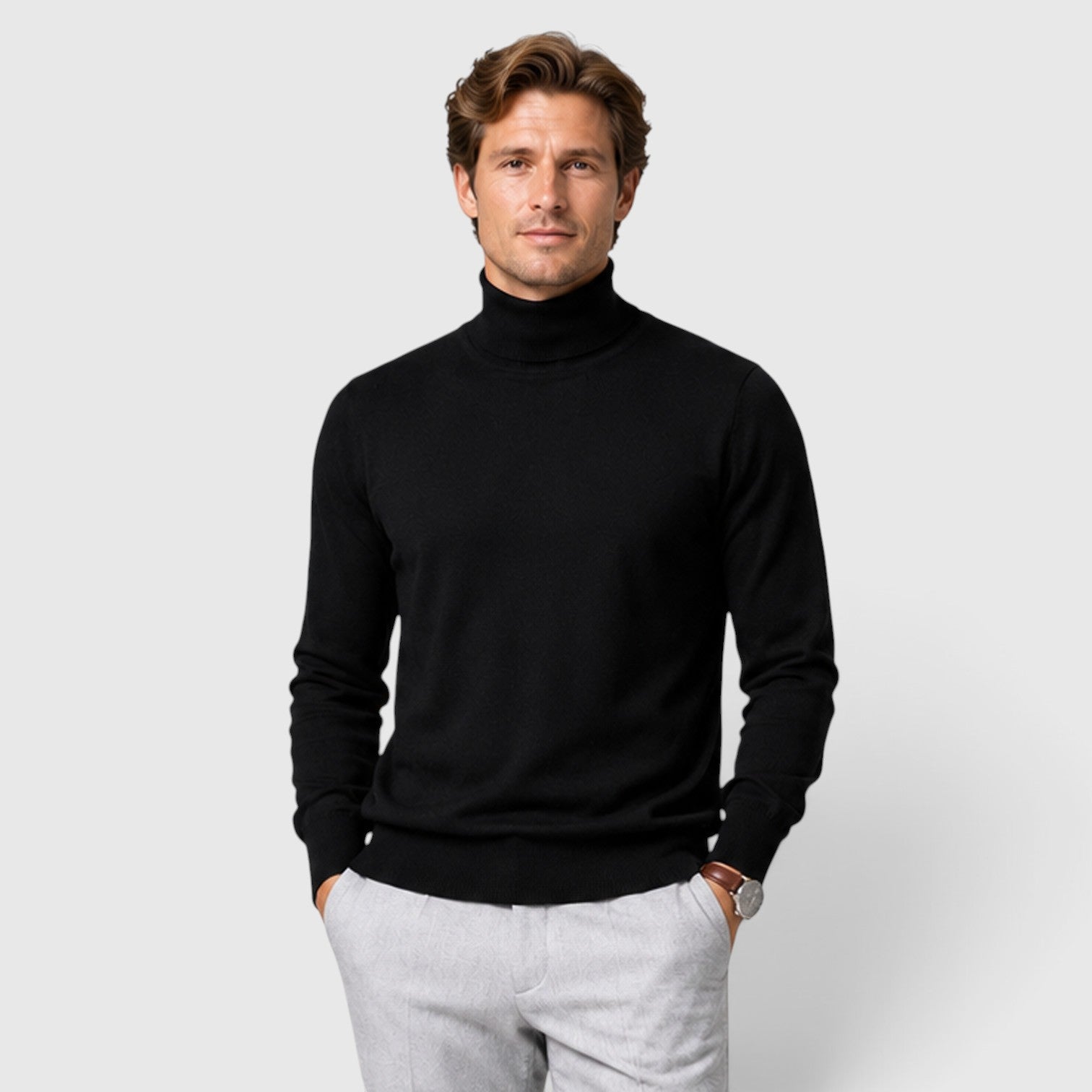Monvaline | Men's Loose Warm Knit Smart Casual Turtle Neck Jumper